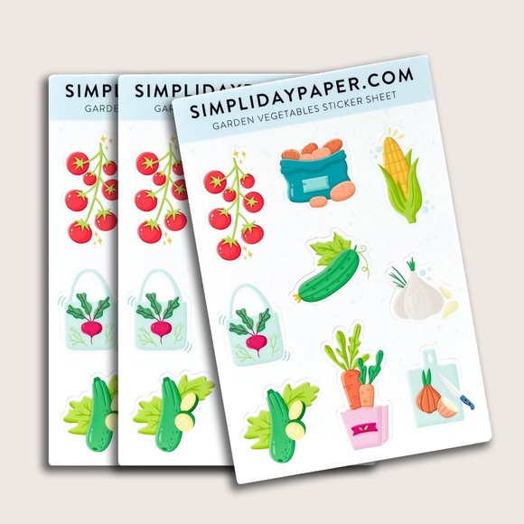 Garden Vegetables Sticker Set | 3 Sheets = 27 Stickers | Simpliday Paper - Picture 1 of 1
